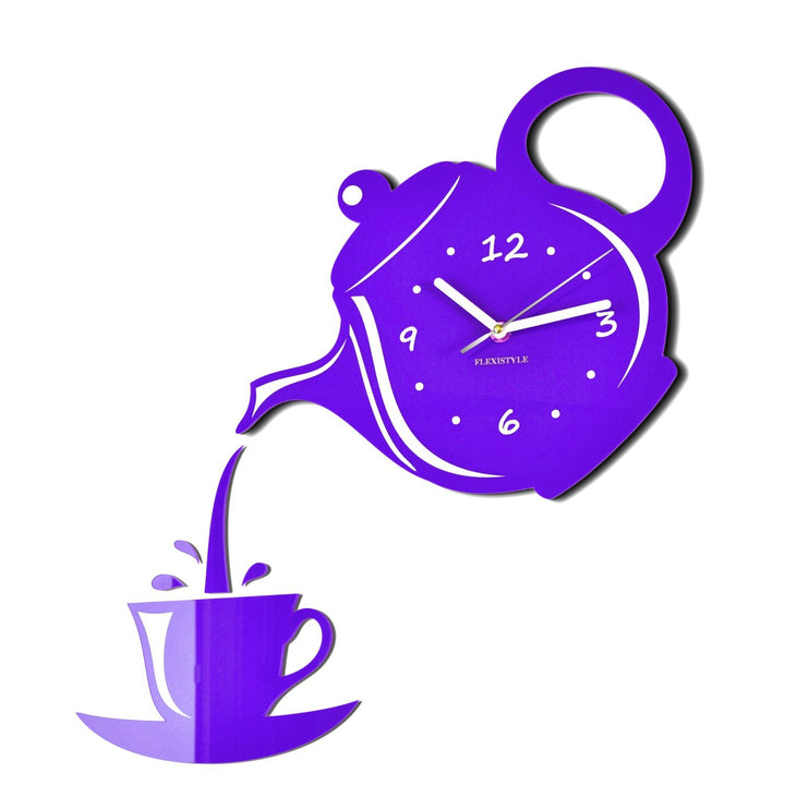 FLEXISTYLE Moderne Wanduhr für die Küche Tasse Und Kanne, 45 cm x 45 cm, 3D, leise, Design, Made in