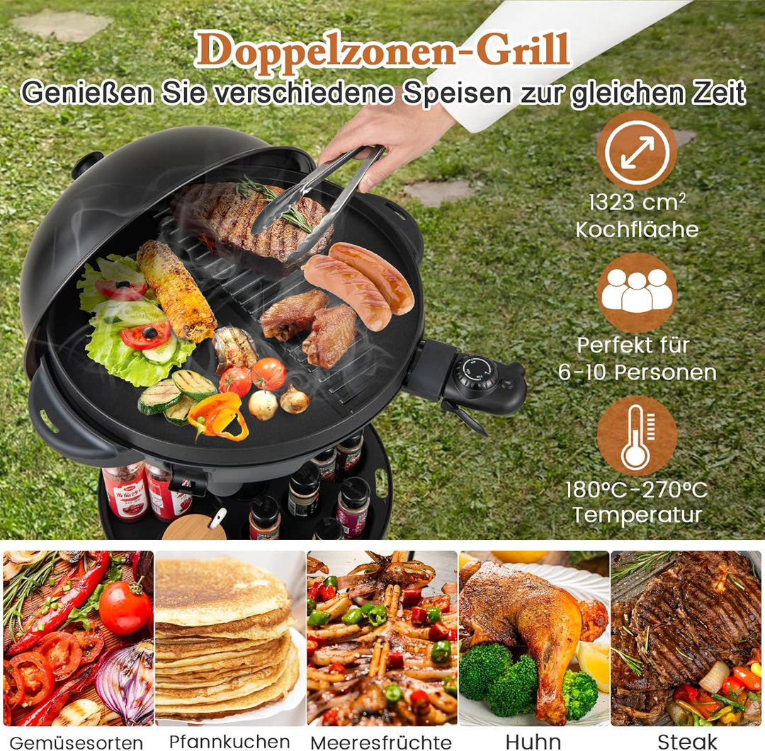 COSTWAY Elektrogrill 1200W, 2 in 1 Tischgrill & Standgrill mit 2-Zonen Grillplatte, Elektrischer BBQ