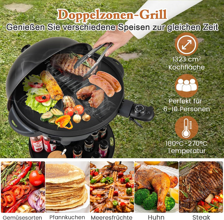 COSTWAY Elektrogrill 1200W, 2 in 1 Tischgrill & Standgrill mit 2-Zonen Grillplatte, Elektrischer BBQ