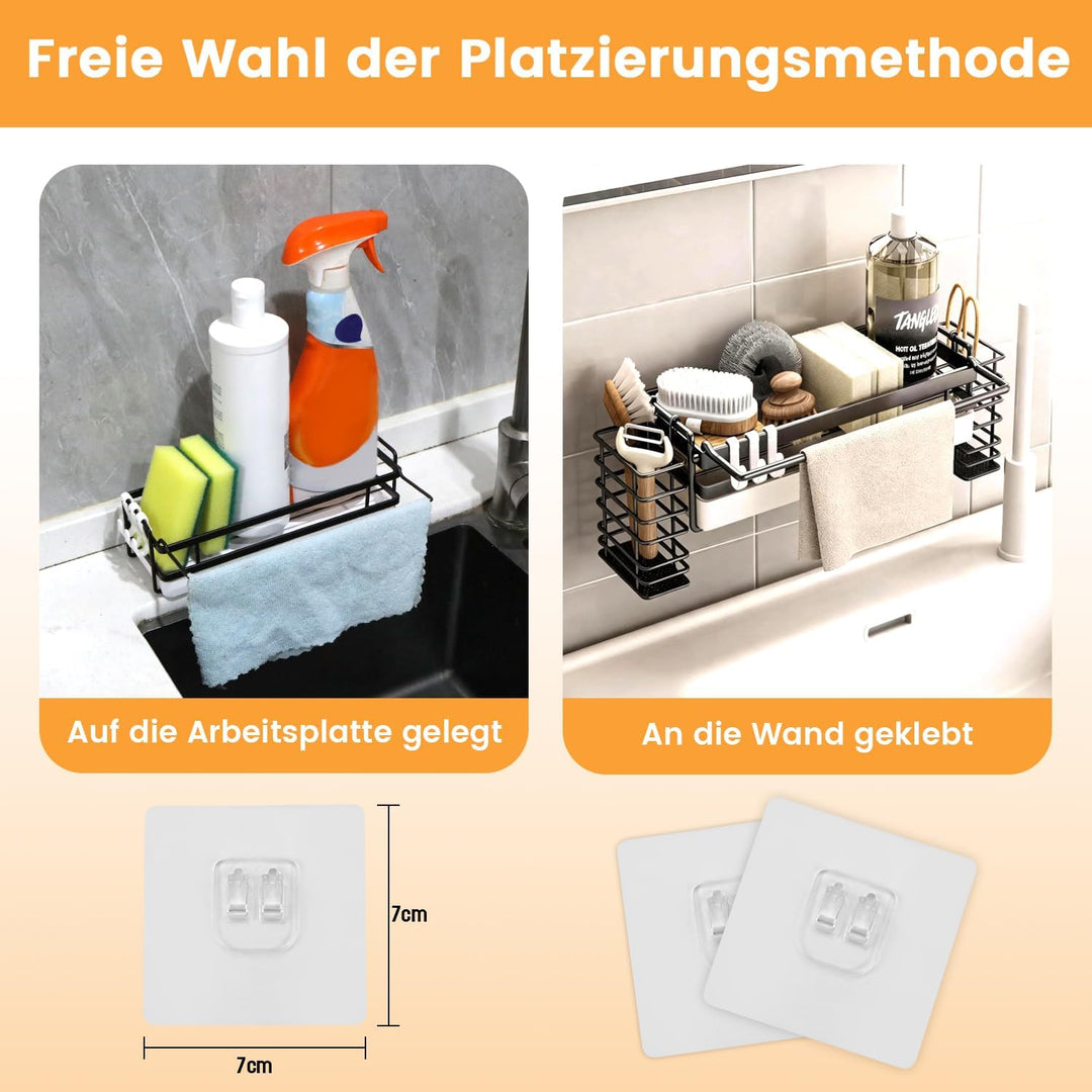 Spülbecken Organizer Kohlenstoffstahl | Schwarzer Metall Spülorganizer Mit 2 Körben, Abtropfschale U