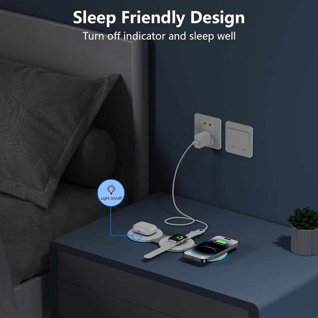 3 in 1 Faltbar Induktive Ladestation,Magsafe Kabelloses Ladegerät für Apple Watch und iPhone 16/15/1