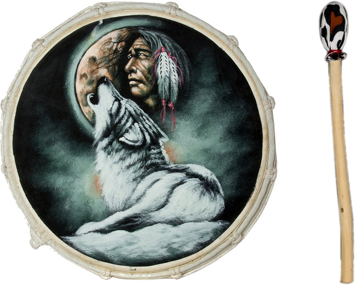 40cm Grosse Schamanentrommel Wolf mit Indianer Rahmentrommel Bodhran Drum