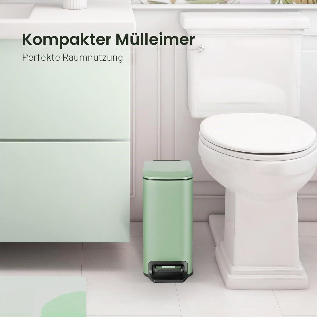 Cesun Kleiner Badezimmer-Mülleimer mit Deckel, sanft schliessend, Trittpedal, 6 Liter Edelstahl-Müll
