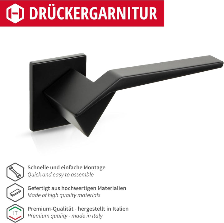 Gedotec Drückergarnitur Schwarz matt [BB - Buntbart] 1x Tür Beschläge Eckige-Rosette I Türgriffe Inn
