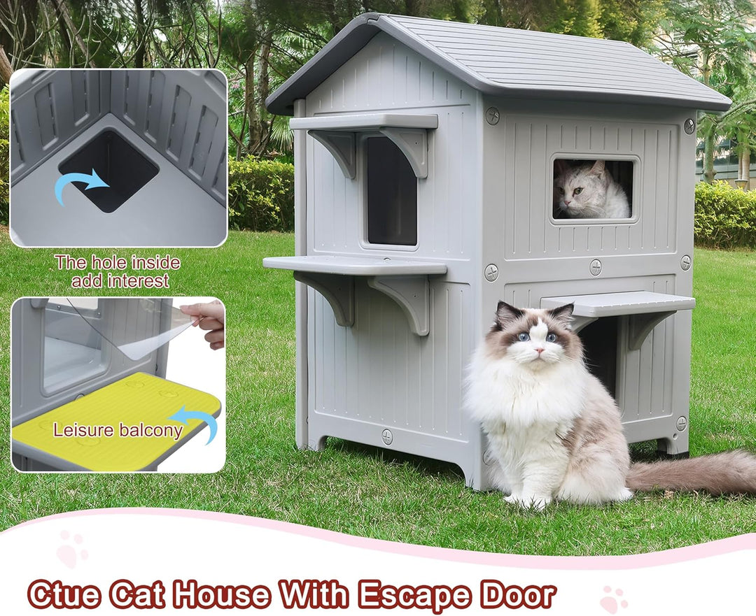 2 Geschichte Katzenhaus Outdoor mit isolierter Auskleidung, Outdoor-Häuser für Katzen Kunststoff aus