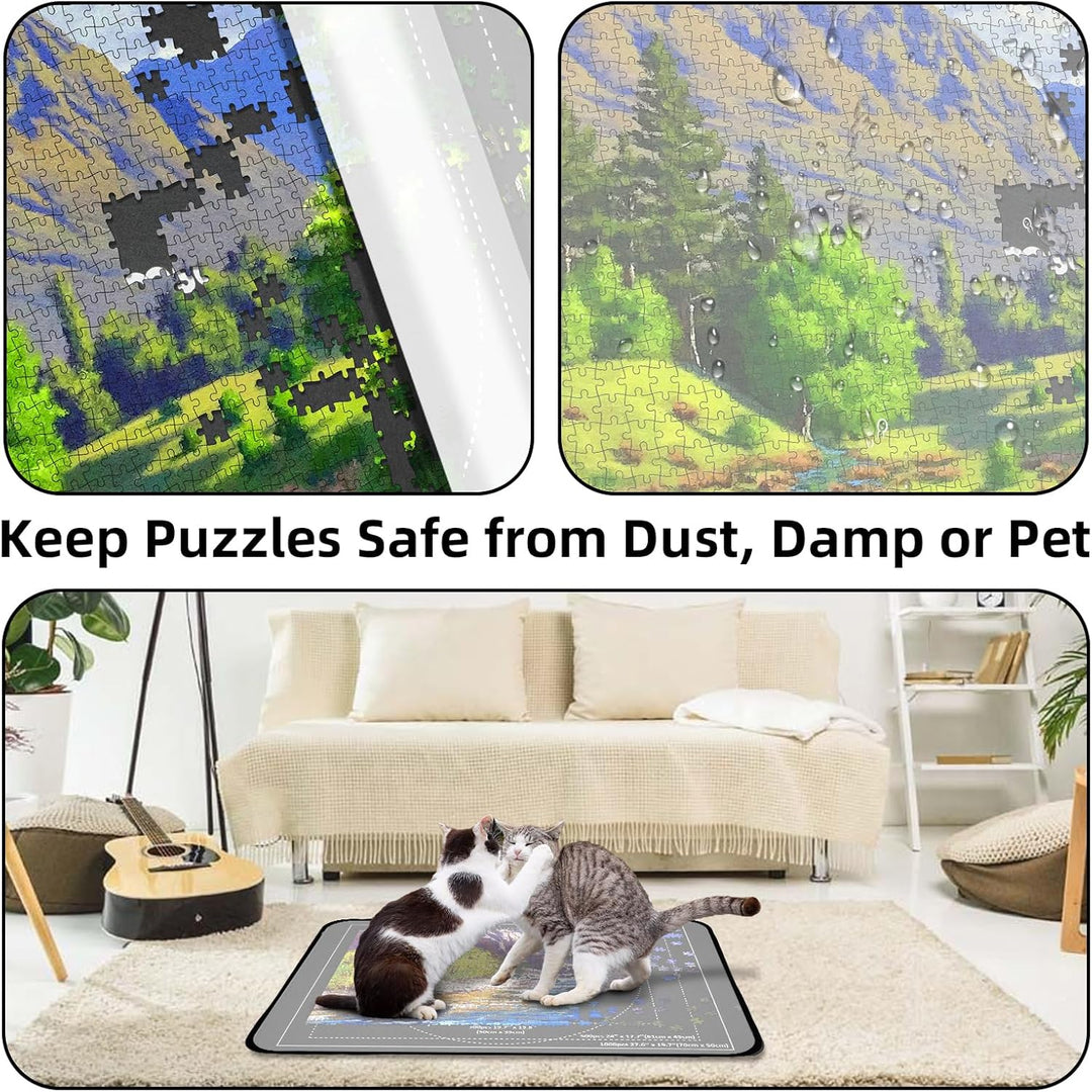 MOZOOSON Puzzlebrett 500 Teile mit 6 Sortierschalen, Tragbare Puzzlematte mit Transparenter Wasserdi