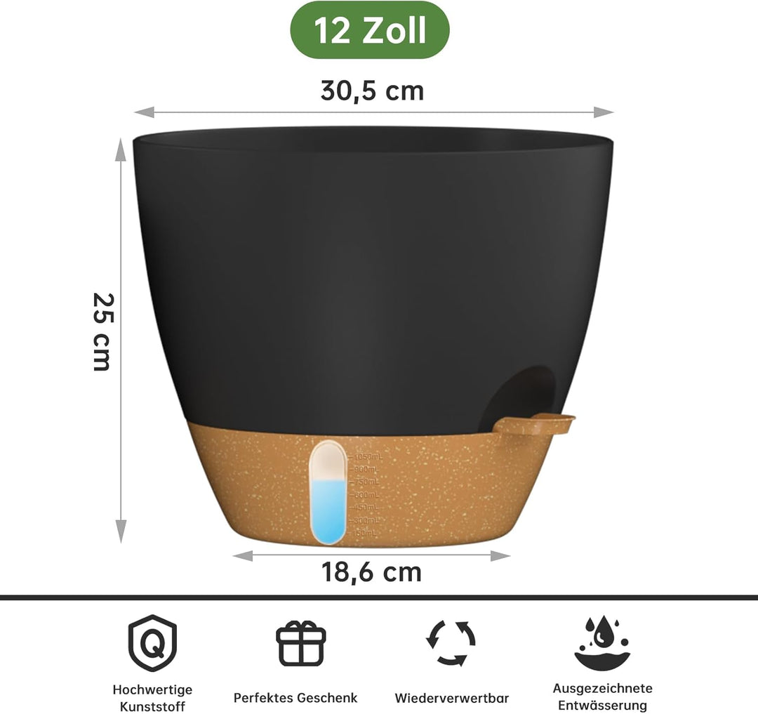 ZMTECH 30 cm Pflanztöpfe mit Bewässerungslippe Selbstbewässernde Pflanztöpfe mit Abflusslöchern und