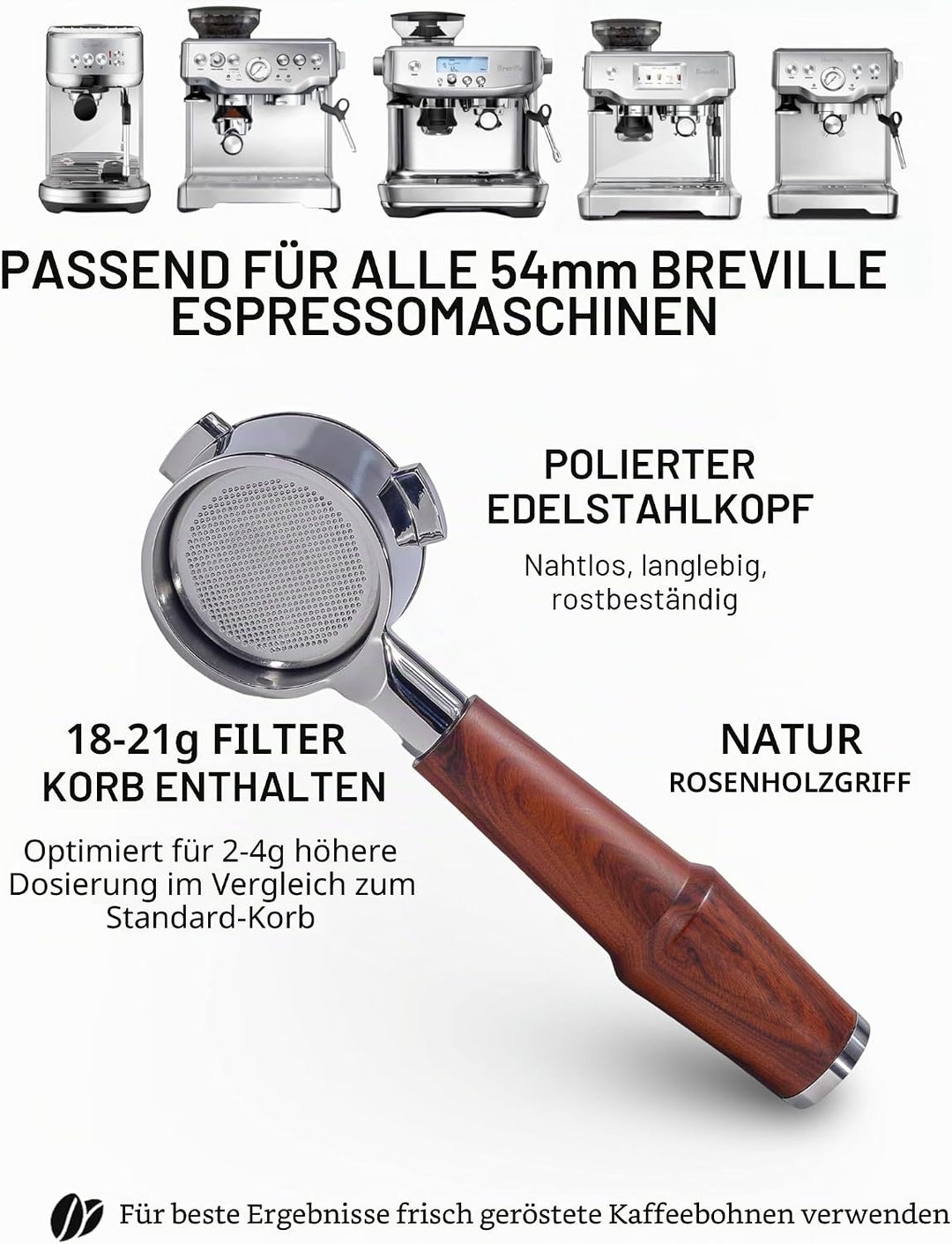 54mm Bodenloser Siebträger für Sage Barista Express, Pro, Touch, Bambino Plus, Infuser, Duo Temp Pro