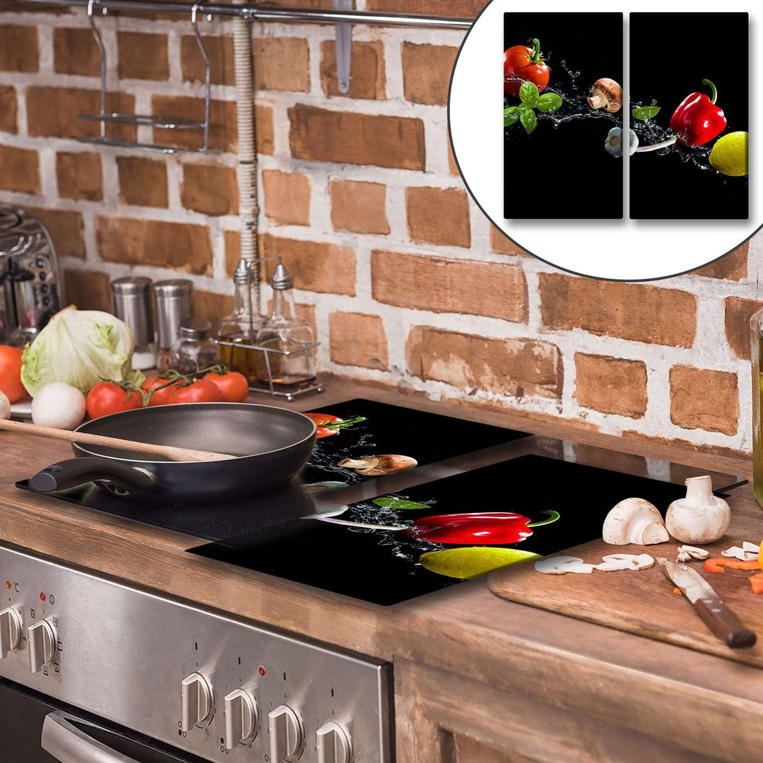 QTA | Herdabdeckplatten Set 2x30x52 cm Ceranfeld Abdeckung Glas Spritzschutz Abdeckplatte Glasplatte