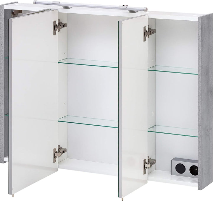 Schildmeyer Bello Spiegelschrank, Holzdekor, Steingrau, 90.0 x 16.0 x 75.0 cm 90 cm Single, 90 cm Si