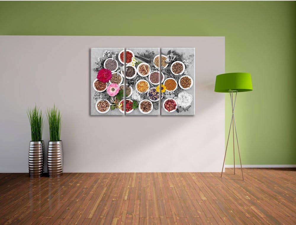 Pixxprint Heilende Kräuter und Blumen als Leinwandbild/Grösse: 3 Teilig (120x80 cm) cm/Wandbild/Kuns
