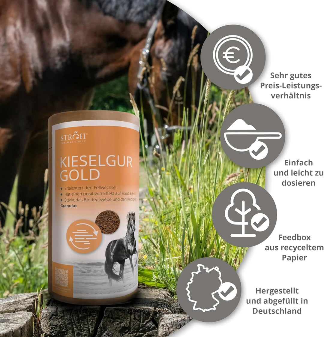 STRÖH Kieselgur Gold & Algen Pferd (1,7kg) • Zur Unterstützung von Stoffwechsel & Fellwachstum • Min