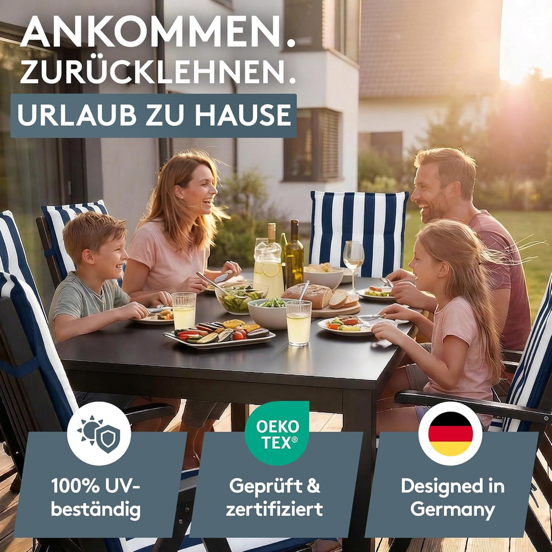 LILENO HOME Gartenstuhl Auflagen als [1er Set - Hochlehner] in Blockstreifen Blau - bequeme Liegen a