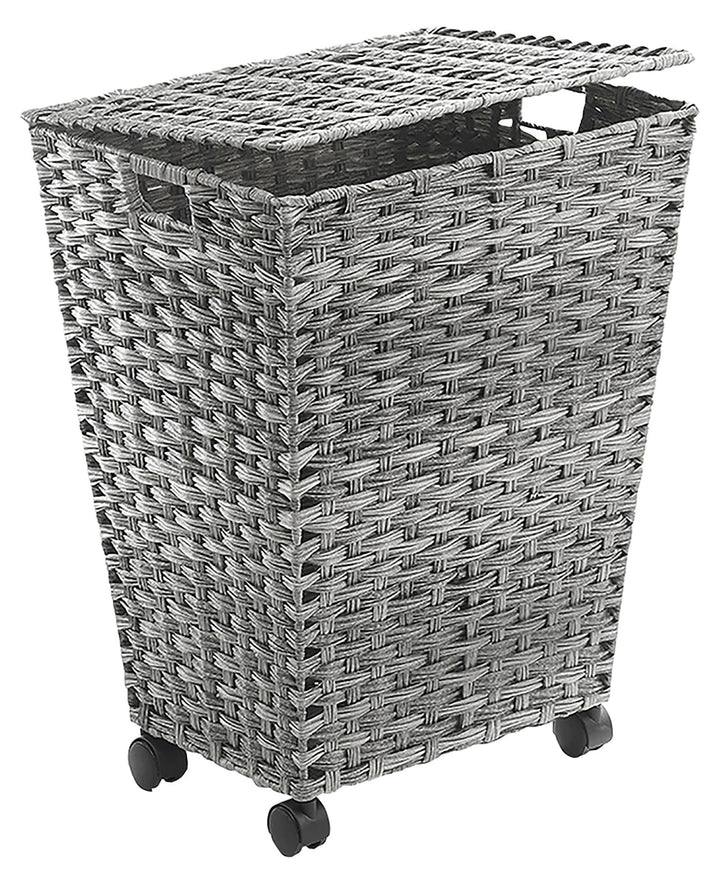 Kobolo Wäschebehälter mit Rollen aus grauem Polyrattan
