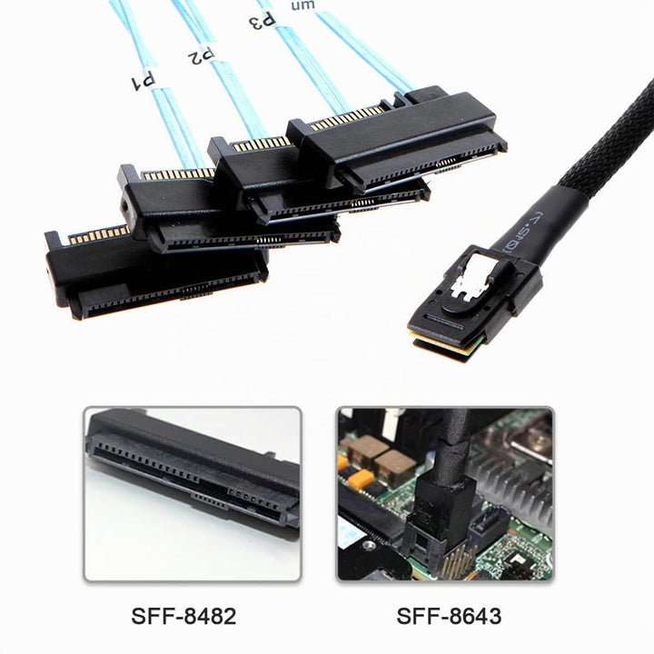 CY YC Interner Mini SAS 4X SFF-8087 36Pin Host zu SAS Festplatte SFF-8482 29Pin Ziel Fanout Kabel mi