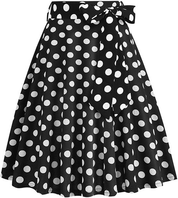 Dunkelblau Damen im französischen Retro-Stil, lässig, modisch, gepunktet, mit Gürtel Dalmatiner Kost