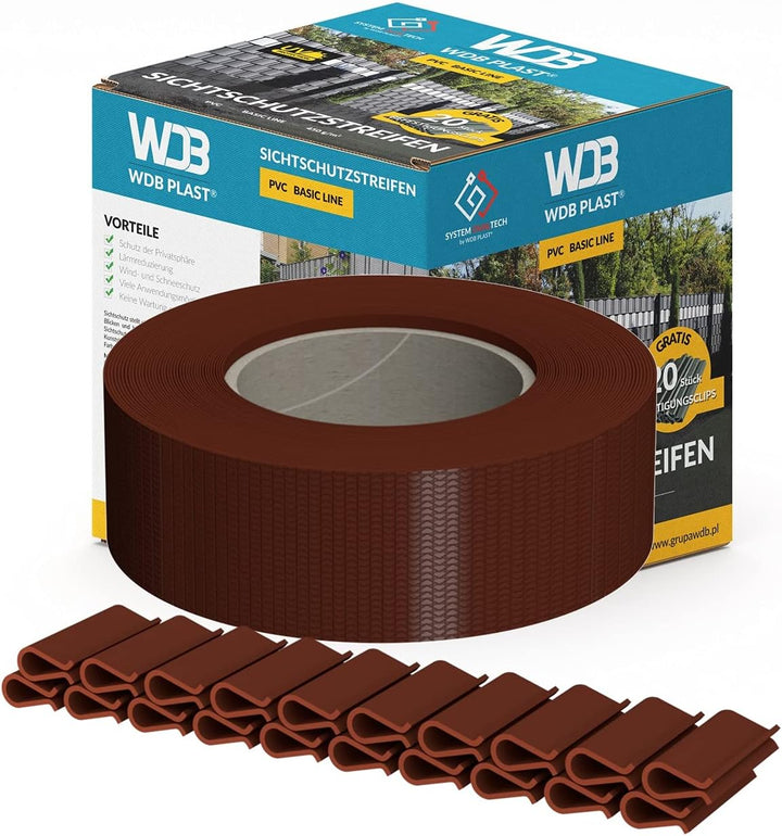 WDB - Sichtschutzstreifen für Doppelstabmatten Sichtschutz Zaun - 4,75 cm x 35 m + 20 Stück Befestig
