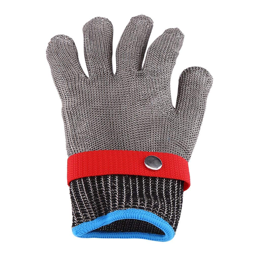 Yosoo Robuster 304-Drahtgeflecht, schnittfester Handschuh mit verstellbarer Schnalle, Gartenarbeit M