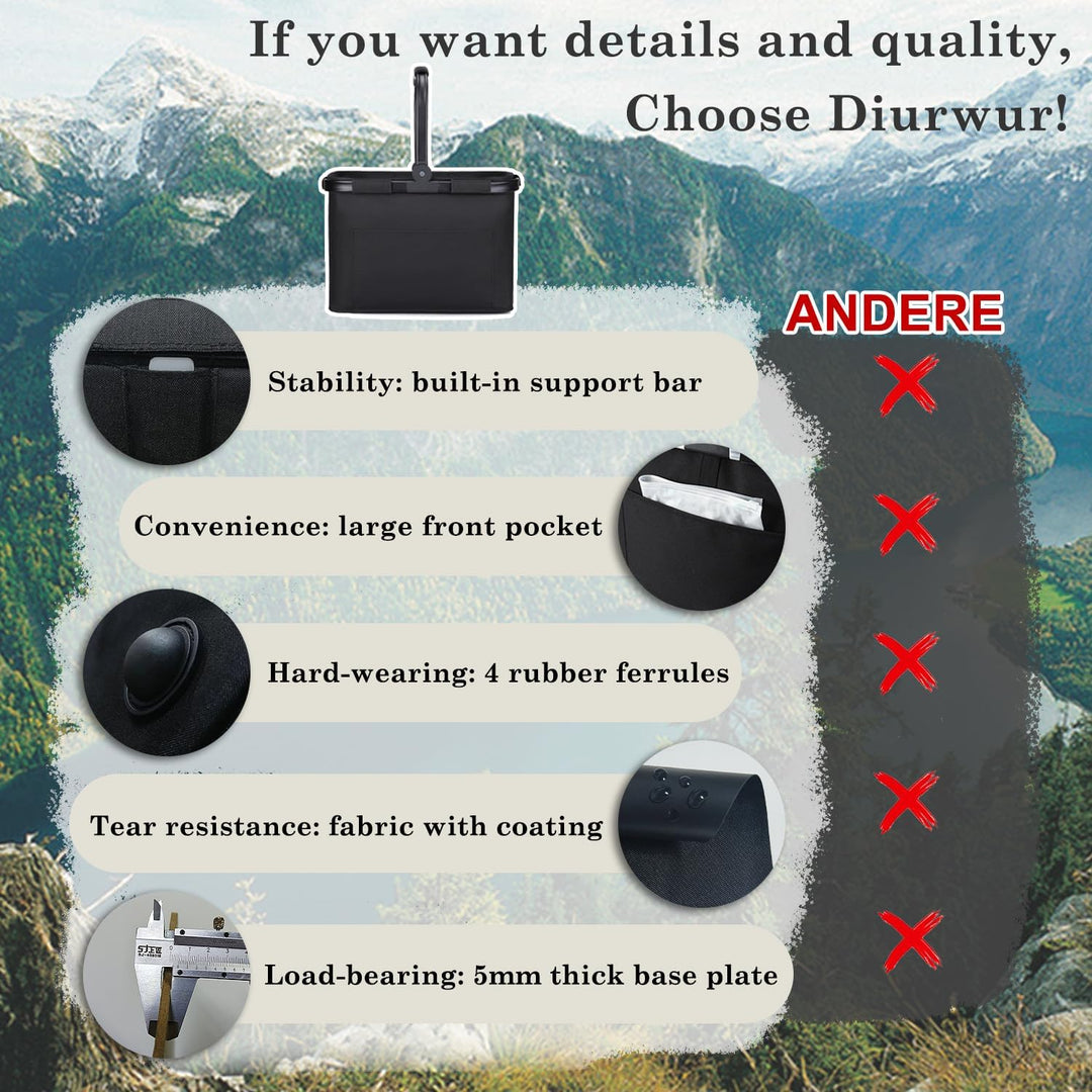 Diurwur® 30L Einkaufskorb Familie Einkaufstasche Faltbar Tragekorb Gross Picknickkorb Klappkorb Prak