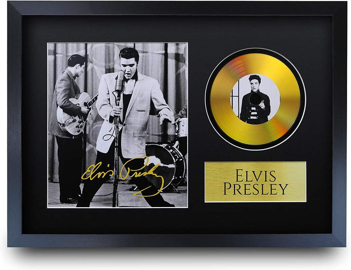 HWC Trading A3 FR Elvis Presley Geschenke Autogramme Bild mit einem Gold-Disk-Image-Druck für Music