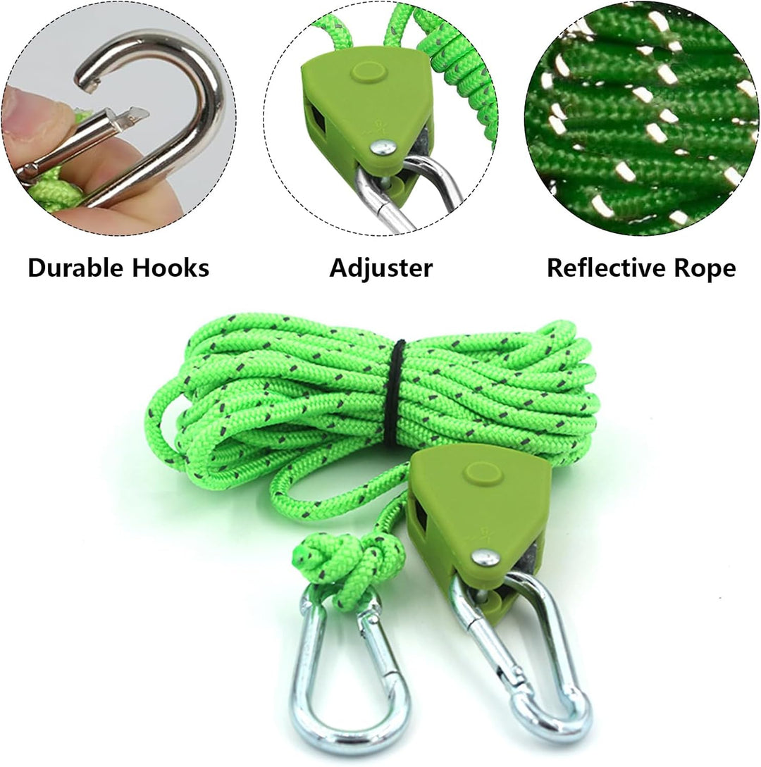 4 Stück 4mm Verstellbarer Seil Ratsche mit Seilspanner,4M Einstellbare Nylon Abspannseile Camping,Se