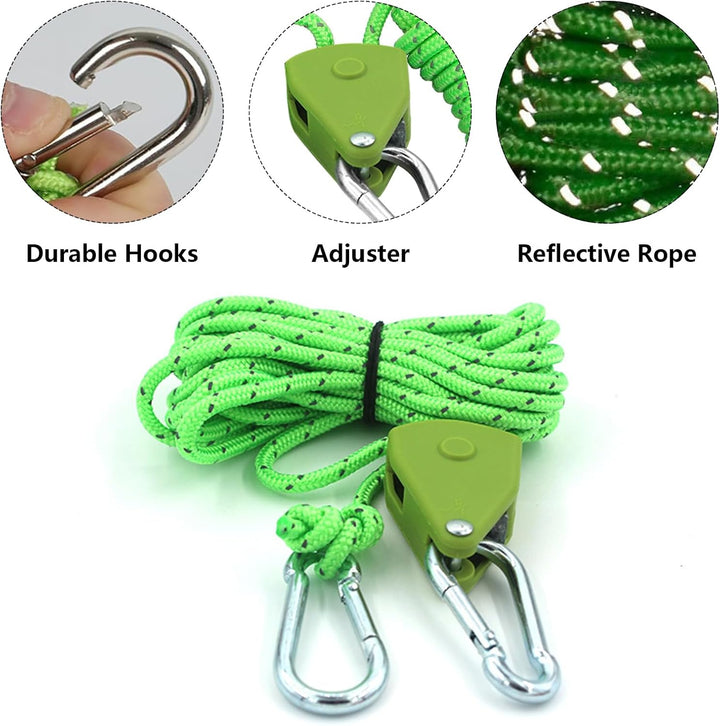 4 Stück 4mm Verstellbarer Seil Ratsche mit Seilspanner,4M Einstellbare Nylon Abspannseile Camping,Se
