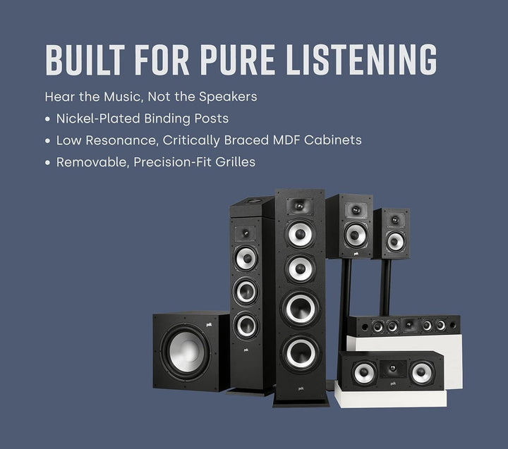 Polk Audio Monitor XT30 Center Lautsprecher, Hi-Res Zertifiziert, kompatibel mit Dolby Atmos und DTS