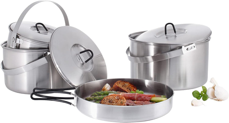 Tatonka Family Cook Set L (4-teilig) - Camping-Kochgeschirr aus Edelstahl - Bestehend aus einer Pfan