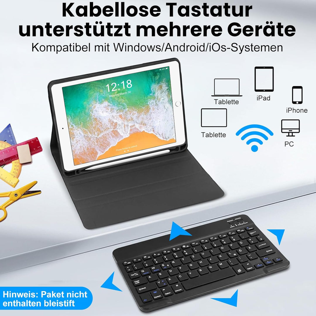 YUEJIDZ Tastatur Hülle für iPad 9.7 2018 (6. Generation)/5. Generation 2017, iPad Air 2 & 1, Magneti