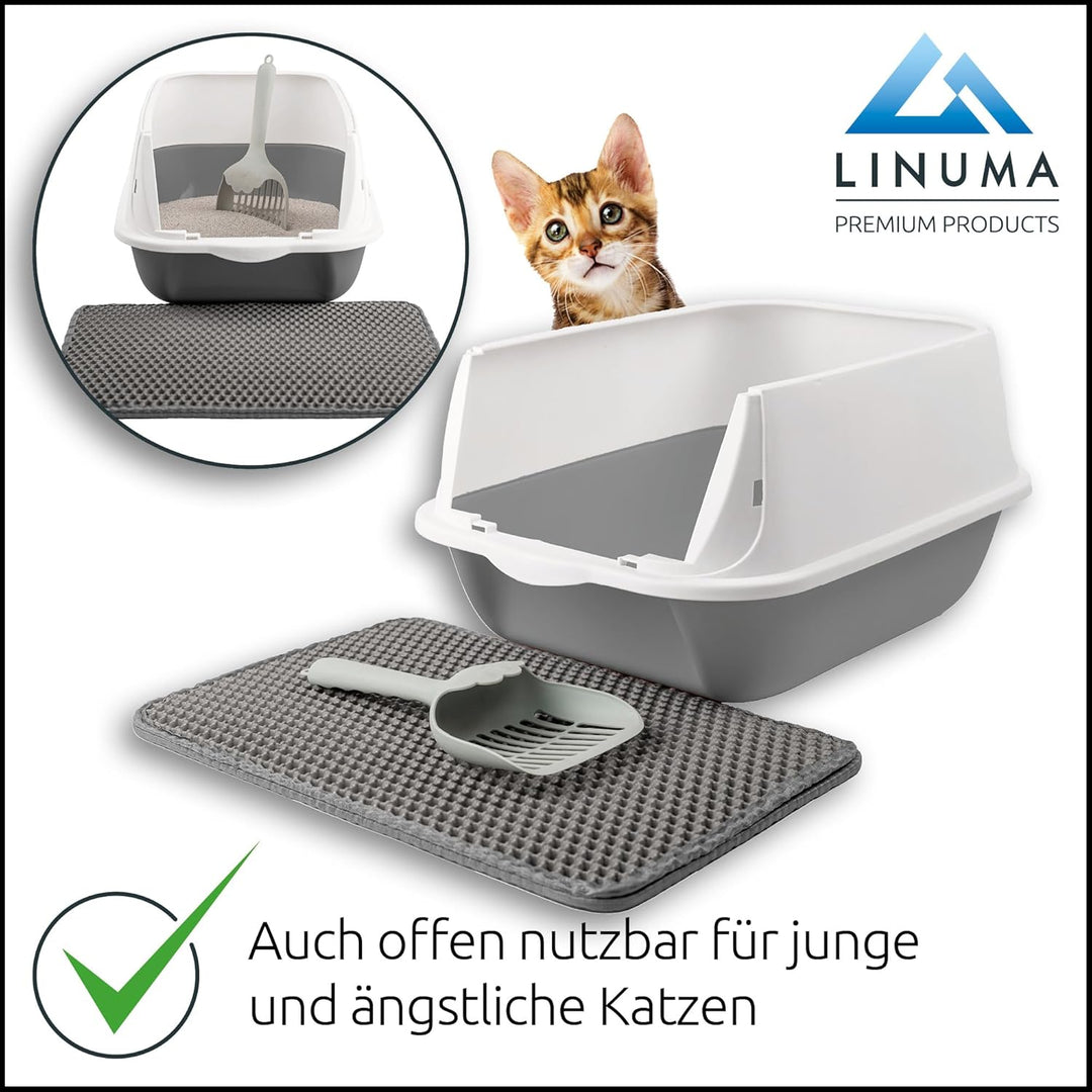 Starter Set Erstausstattung Katze 5-teilig – Katzenklo Grau inkl. Streuschaufel &amp; Matte + Katzenbürs