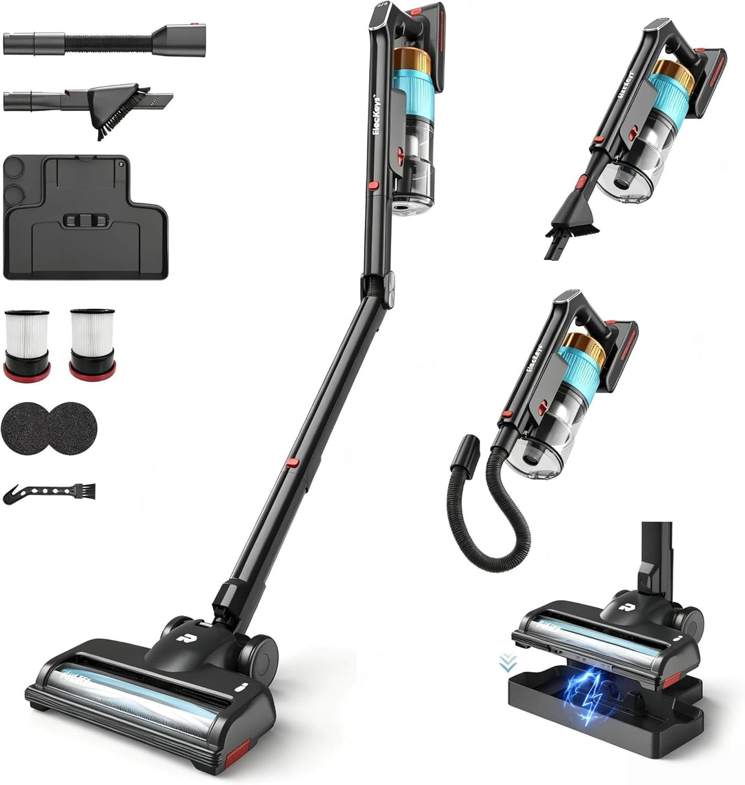 ElecKeys Akku Staubsauger 50000Pa/580W/75Min, Staubsauger Kabellos mit LED Display, 1,8L Akkustaubsa