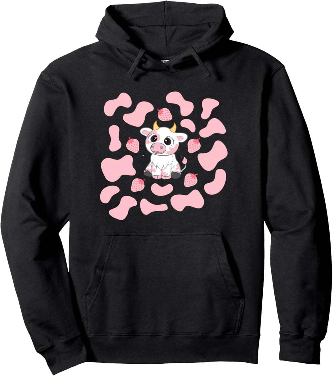 Rosa Kuhflecken Erdbeere Ästhetik Tiermuster Kawaii Kuh Pullover Hoodie