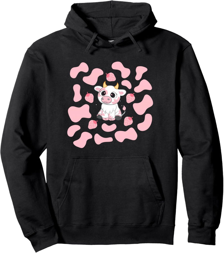 Rosa Kuhflecken Erdbeere Ästhetik Tiermuster Kawaii Kuh Pullover Hoodie