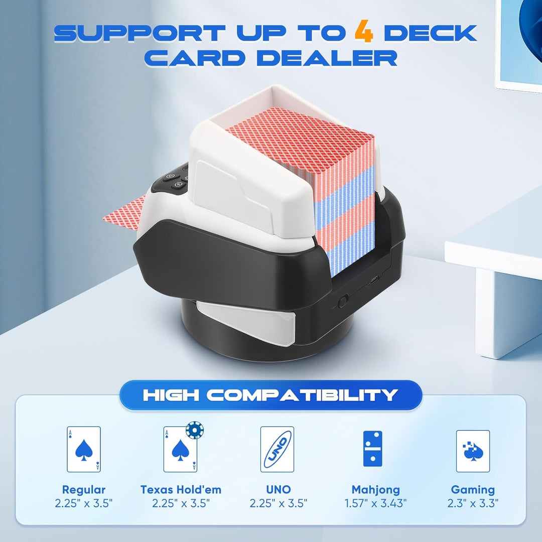 Automatische Kartenmischer und Kartensender, 360° Drehung für 1–4 Decks, Kartenmischmaschine Kartenm