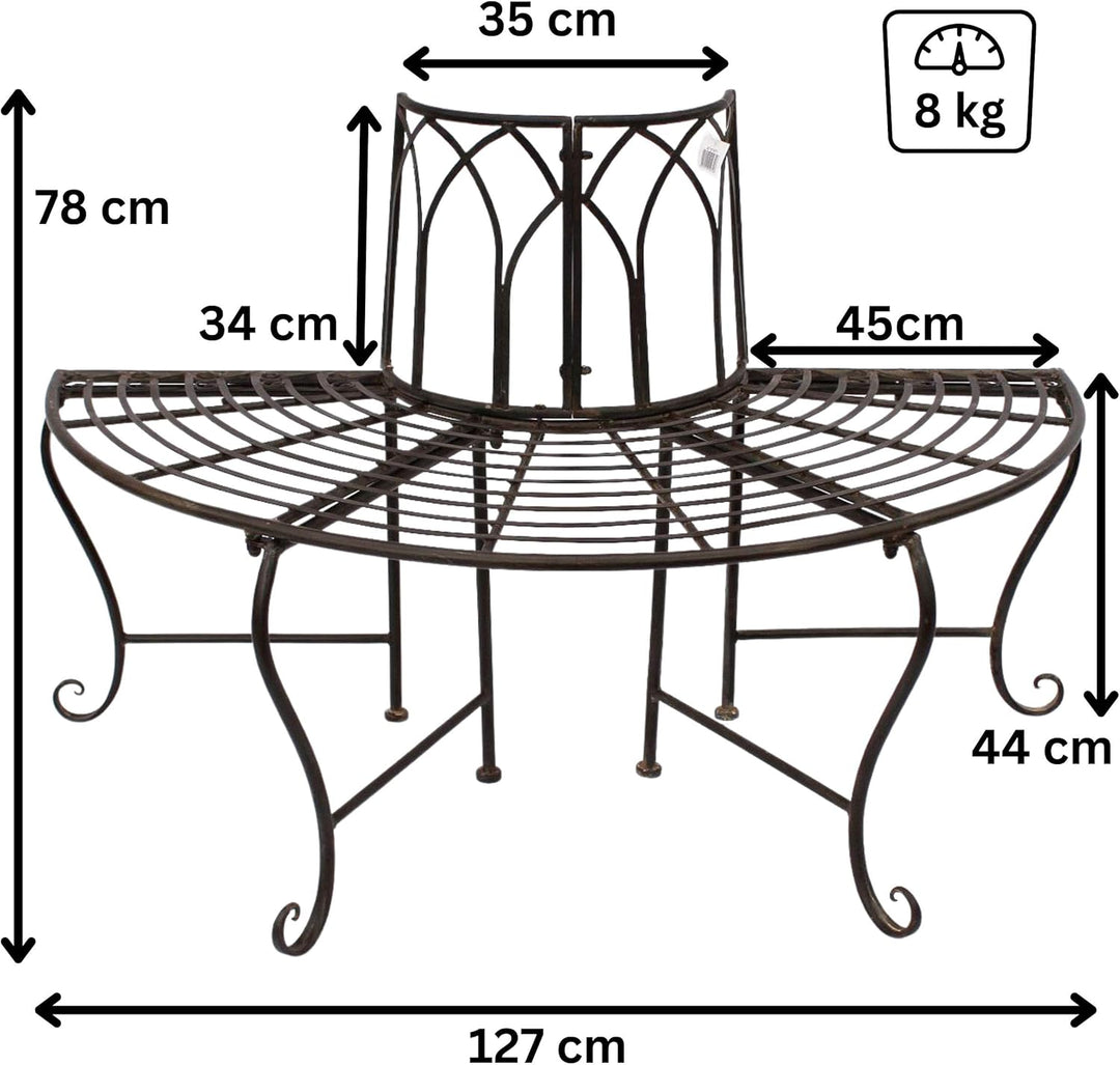 DanDiBo Baumbank Halbrund Metall Wetterfest Braun 127 cm 3 Sitzer 121071 Gartenbank mit Rückenlehne