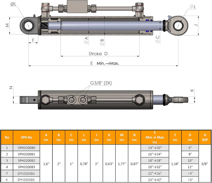 Hydraulischer Oberlenker Kat. 1-1 mit Sperrblock Inklusive 2 Schläuchen (Länge wählbar) (Min/Max:410