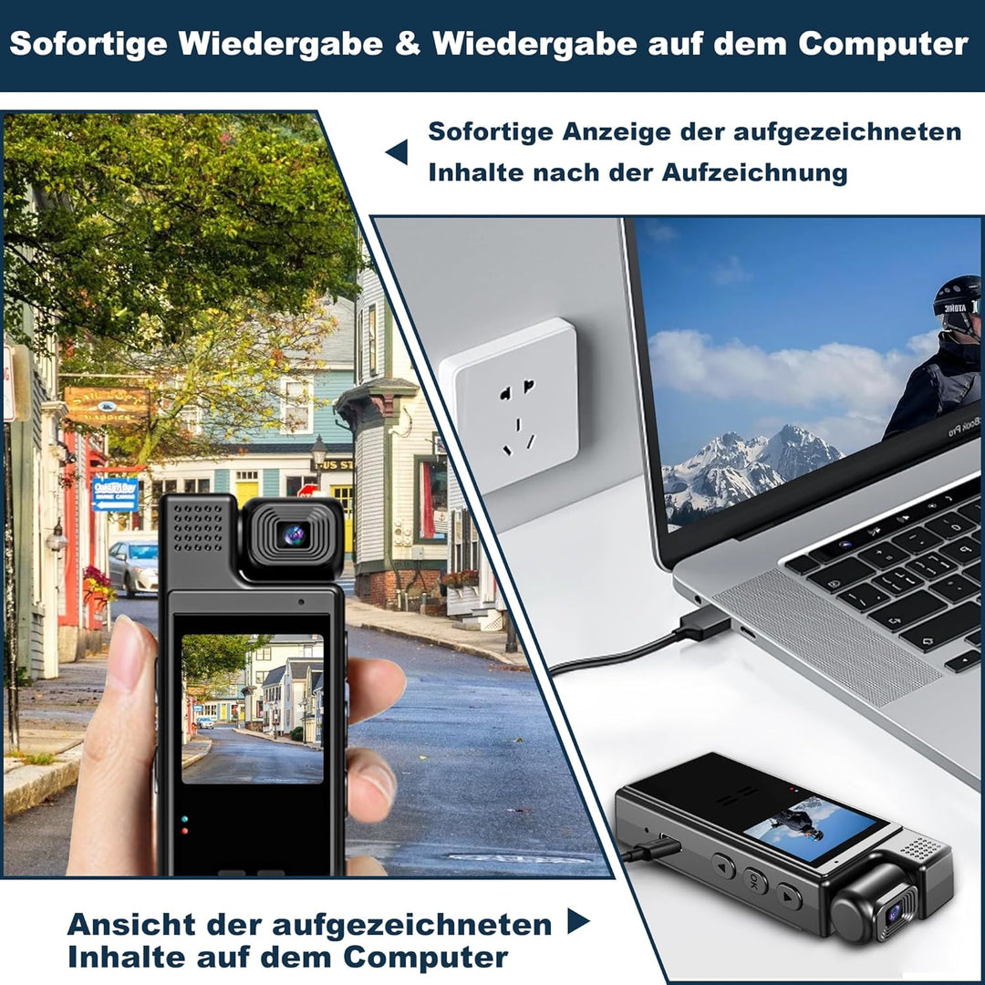 KAMREA HD 1080P Mini Körperkamera Mini Body Camera 180° drehbares Objektiv Bewegungserkennung 6 Stun