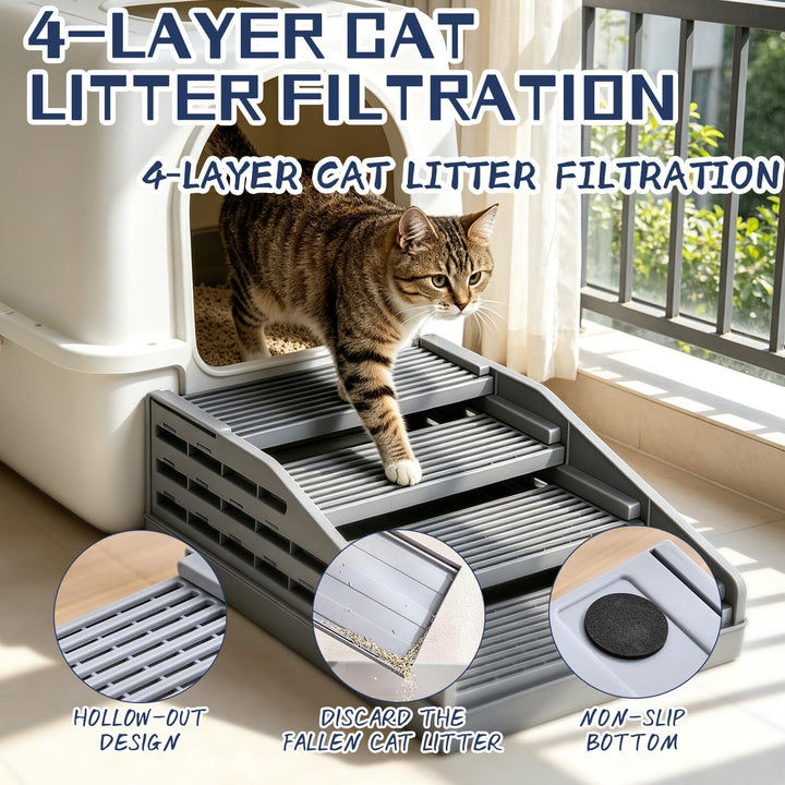 Katzenstreu Rampe mit Höhenverstellung, Faltbar Katzentreppe für Katzentoilette mit Filterfunktion,