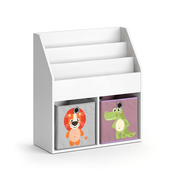 Vicco Kinderregal Luigi, Weiss, 72 x 79 cm mit 2 Faltboxen Opt.3 Weiss 72x79 mit Faltboxen Löwe/Krok