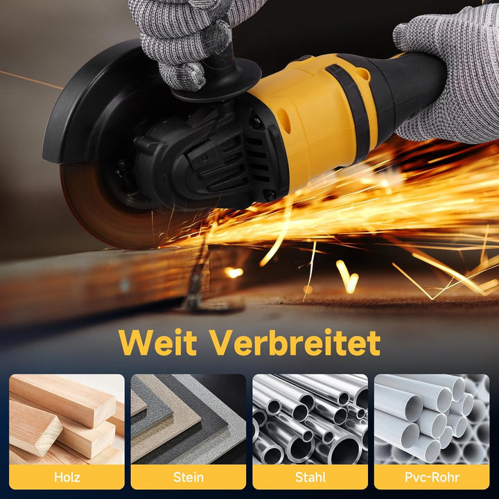 Akku Winkelschleifer 1500W,Ø125mm Scheibendurchmesser,30000RPM Winkelschleifer mit 3 Drehzahlstufen,