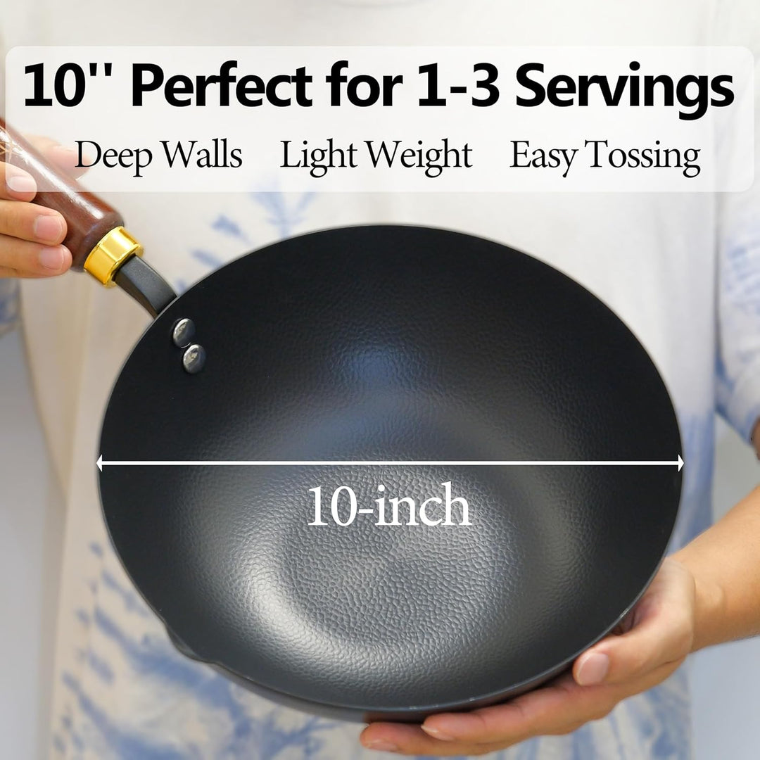 Souped Up Recipes 25,4 cm Wok aus Karbonstahl für Elektro-, Induktions- und Gasherde (Deckel und Ben