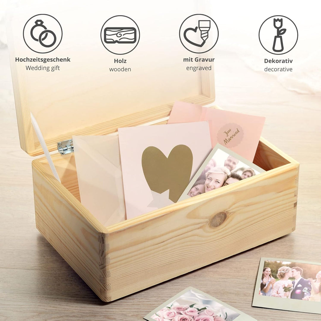 Erinnerungskiste mit Gravur zur Hochzeit, Holz Erinnerungsbox, Hochzeitsgeschenk für Brautpaar, Gesc