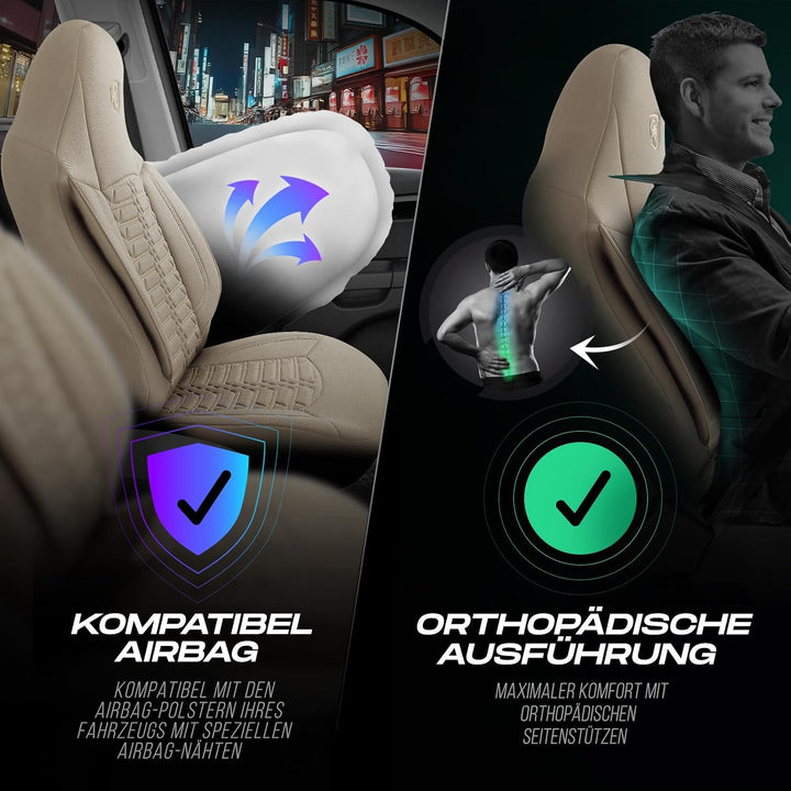 Autositzbezüge Universal für PKW &amp; SUV – Premium Vordersitze Auto Sitzbezug aus Lacoste-Stoff, Beige