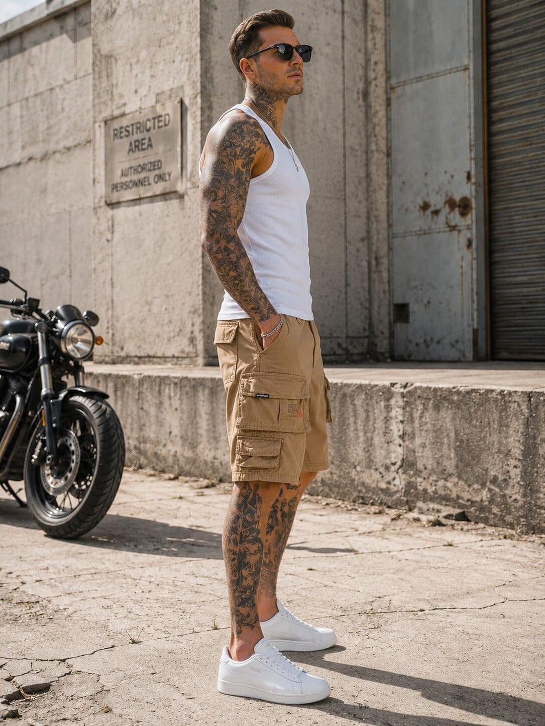 Trooper Herren Cargo Shorts Lightning Edition Bermuda Kurze Hose Vintage (S-7XL) M Beige, M Beige