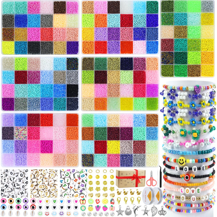 168 Farben 74746 Stück Perlen für Armbänder, Perlen Set 2mm Glasperlen zum Auffädeln, Rocailles Perl