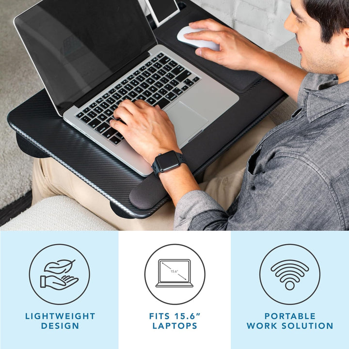 LapGear Home Office Pro Knietisch mit Handgelenkauflage, Mauspad und Handyhalterung, für Laptops mit