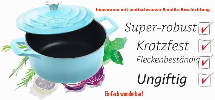 La Cuisine 2175MB Gusseisen Bratentopf Topf Schmortopf Cocotte Brotbacktopf emailliert mit Deckel In