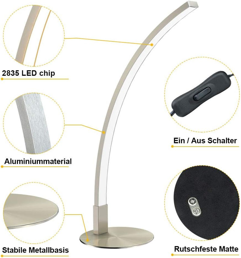 LED Tischlampe Wohnzimmer 6W, Nachttischlampe Kinderzimmer 3000K Warmweiss, Minimalistische Nickel L