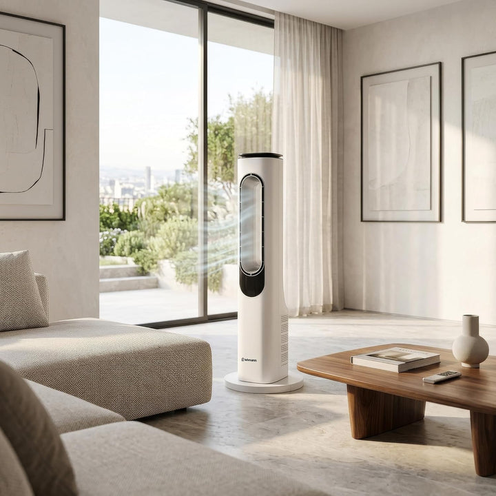 LEHMANN Turmventilator mit Fernbedienung & LED-Display, leiser Ventilator mit Schlafmodus, 15 h Time