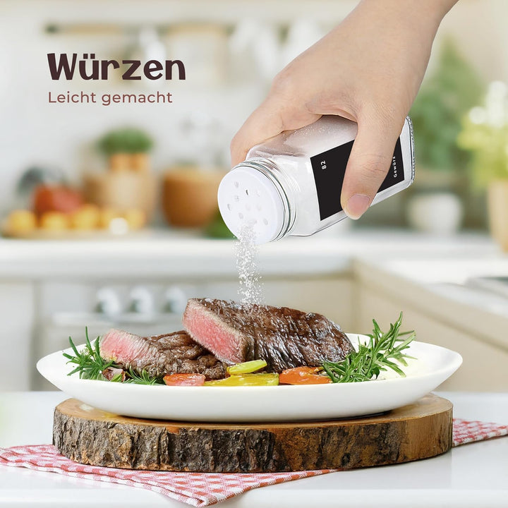 Gewürzgläser Set - 24 Gewürzgläser mit Etiketten und Bambusdeckeln - 120 ml Gläser mit Streueinsätze